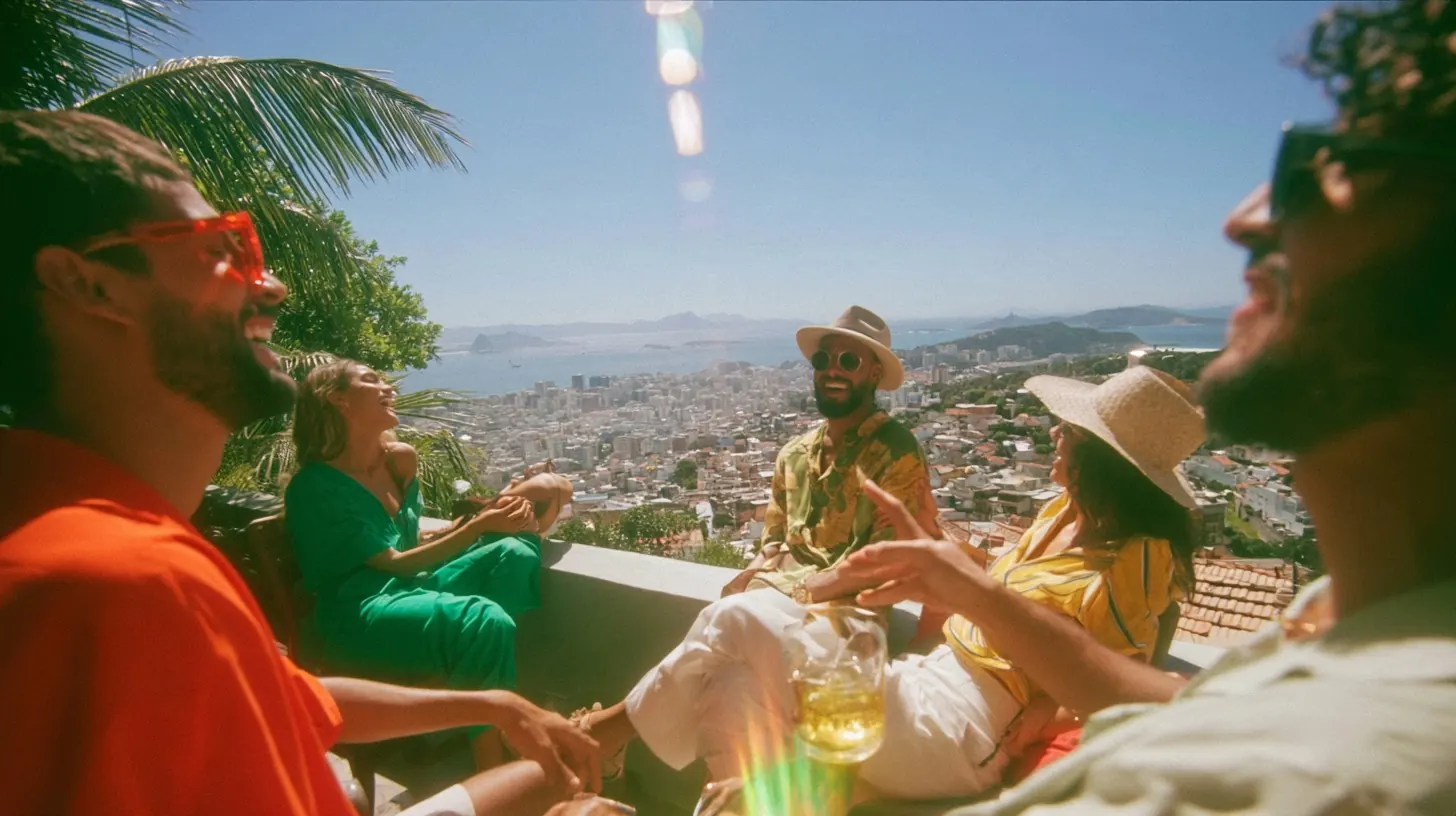 Friends together on a sunny terrace